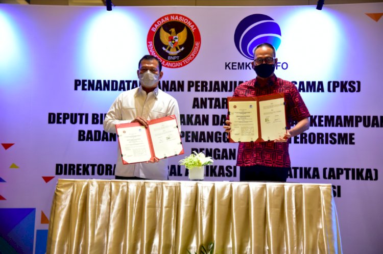 Waspadai Aktivitas Terorisme di Ruang Siber, Deputi Bidang Penindakan dan Pembinaan Kemampuan BNPT Sepakati Perjanjian Kerja Sama dengan Direktorat Jenderal Aplikasi Informatika Kemkominfo