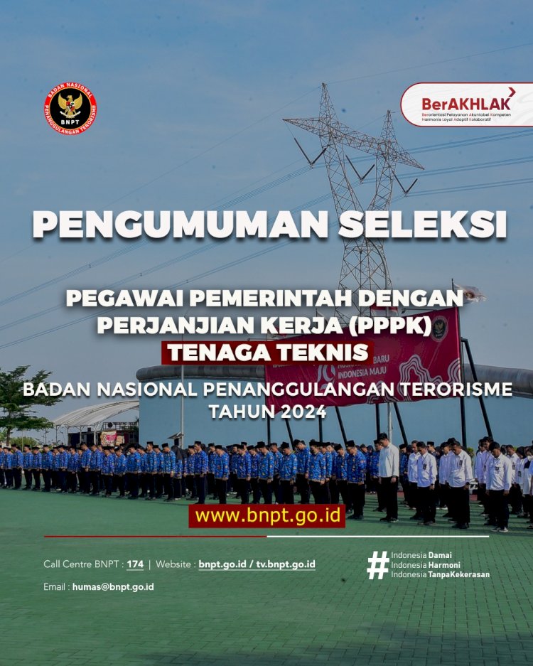 Pengumuman Seleksi Pegawai Pemerintah Dengan Perjanjian Kerja (PPPK) Tenaga Teknis Badan Nasional Penanggulangan Terorisme Tahun 2024