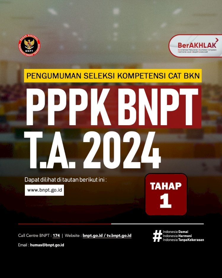 PENGUMUMAN SELEKSI KOMPETENSI PPPK BNPT T.A. 2024 TAHAP I